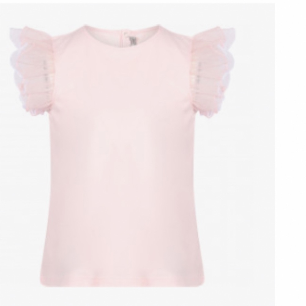 IL GUFO Ruffled Tulle Flutter Sleeves Top in Pink